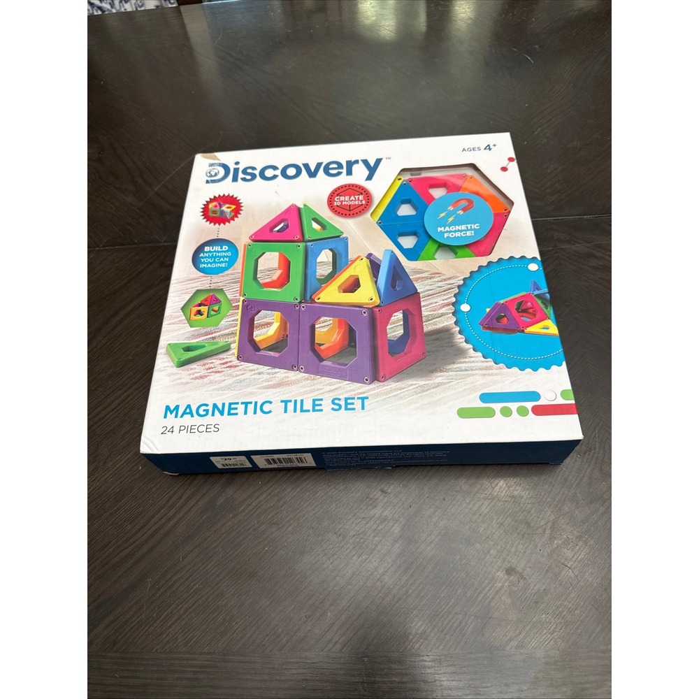 Discovery Kids Magnetic Tile Set 24 Pieces STEM Building Toy 3D Models Ages 4+